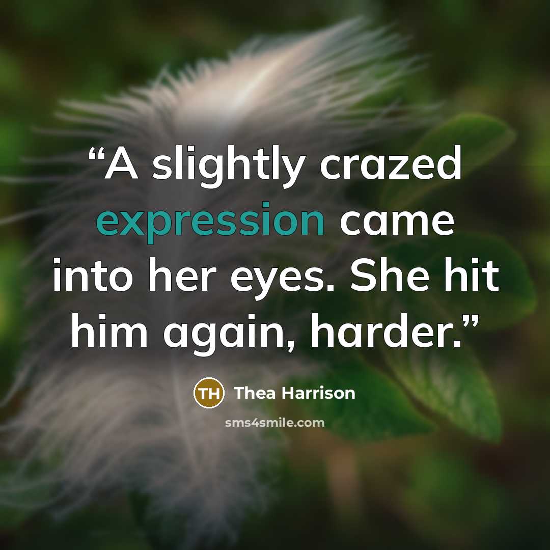 “A slightly crazed expression came into her eyes. She hit him again, harder.” quote by Thea Harrison