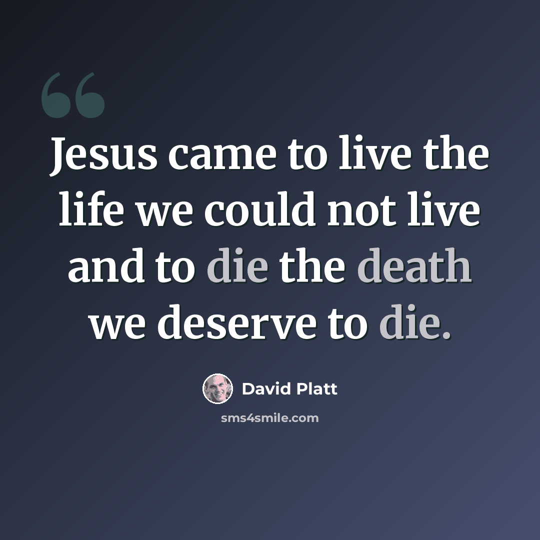 “Jesus came to live the life we could not live and to die the death we deserve to die.” quote by David Platt