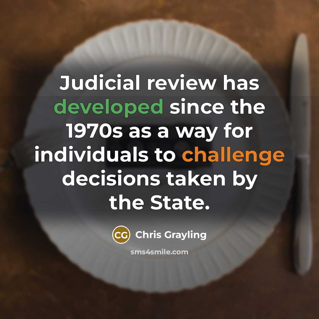 “Judicial review has developed since the 1970s as a way for individuals to challenge decisions taken by the State.” quote by Chris Grayling