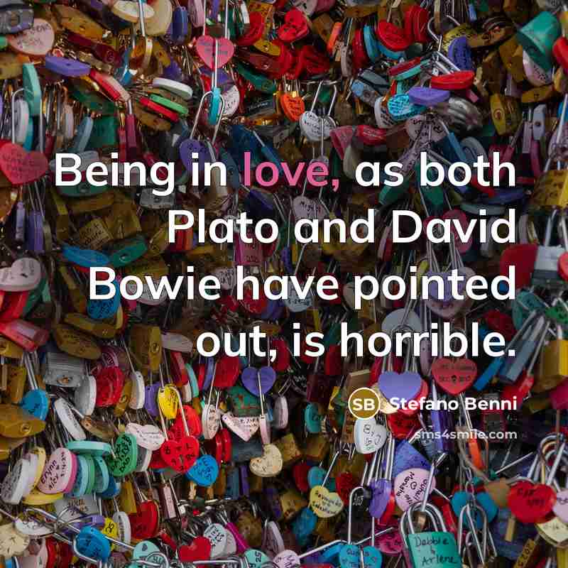 “Being in love, as both Plato and David Bowie have pointed out, is horrible.” quote by Stefano Benni