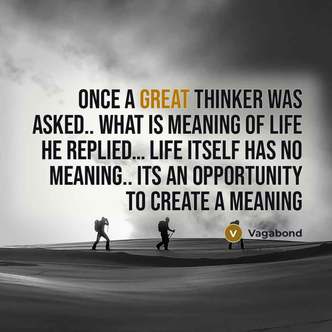“Once a great thinker was asked.. What is meaning of LIFE He replied… LIFE itself has no meaning.. Its an OPPORTUNITY to create a meaning” quote by Vagabond