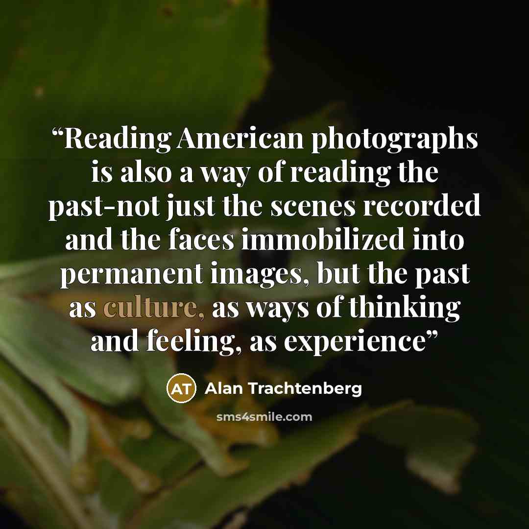 “Reading American photographs is also a way of reading the past-not just the scenes recorded and the faces immobilized into permanent images, but the past as culture, as ways of thinking and feeling, as experience” quote by Alan Trachtenberg