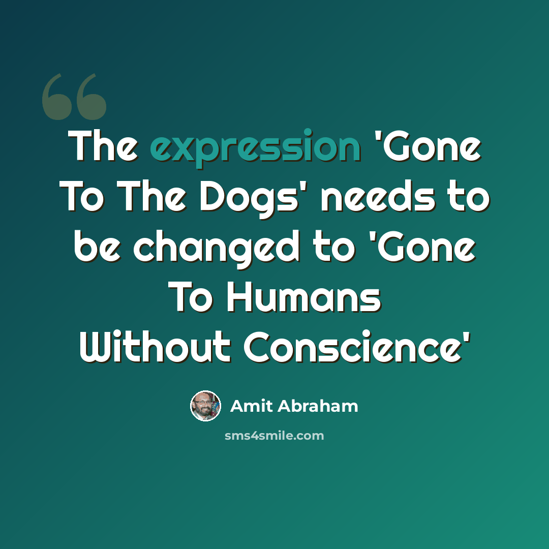 “The expression 'Gone To The Dogs' needs to be changed to 'Gone To Humans Without Conscience'” quote by Amit Abraham