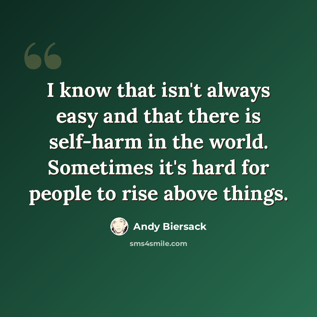 “I know that isn't always easy and that there is self-harm in the world. Sometimes it's hard for people to rise above things.” quote by Andy Biersack
