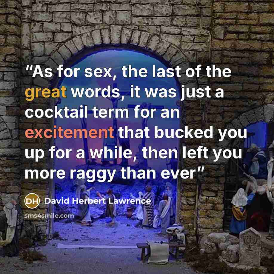 “As for sex, the last of the great words, it was just a cocktail term for an excitement that bucked you up for a while, then left you more raggy than ever” quote by David Herbert Lawrence