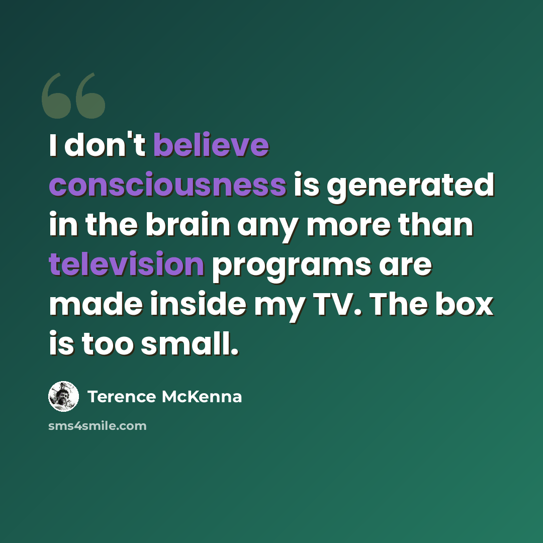 “I don't believe consciousness is generated in the brain any more than television programs are made inside my TV. The box is too small.” quote by Terence McKenna