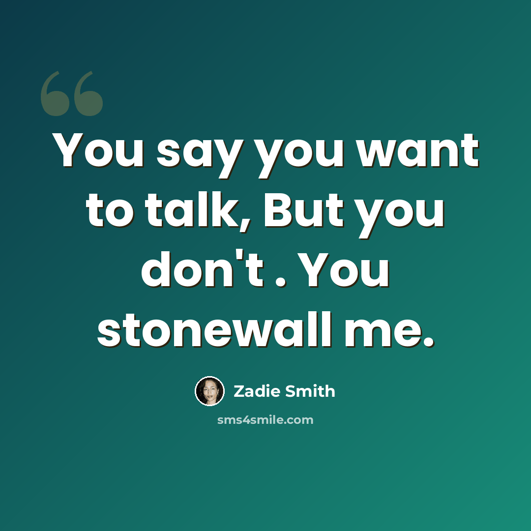 “You say you want to talk, But you don't . You stonewall me.” quote by Zadie Smith