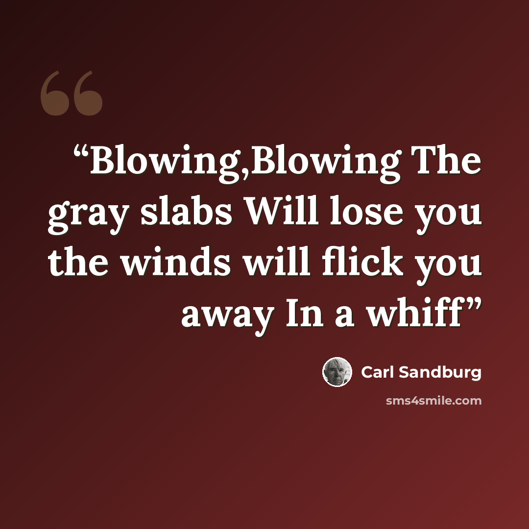 “Blowing,Blowing The gray slabs Will lose you the winds will flick you away In a whiff” quote by Carl Sandburg