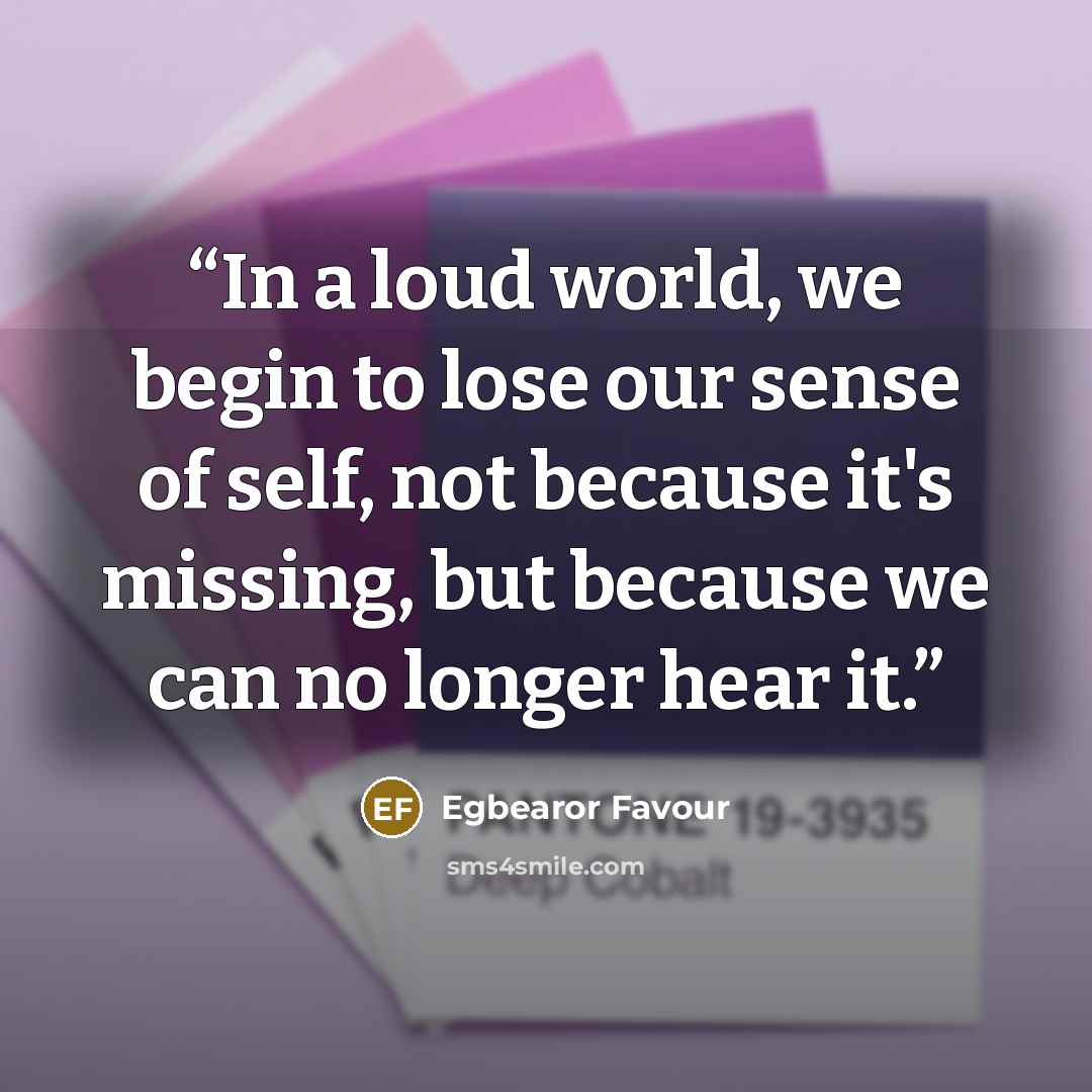 “In a loud world, we begin to lose our sense of self, not because it's missing, but because we can no longer hear it.” quote by Egbearor Favour