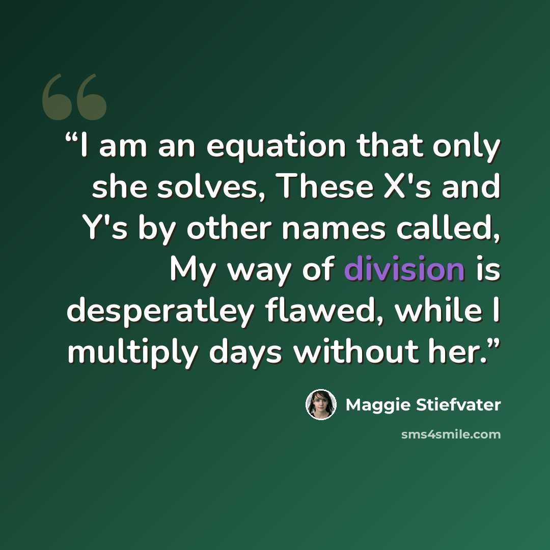 “I am an equation that only she solves, These X's and Y's by other names called, My way of division is desperatley flawed, while I multiply days without her.” quote by Maggie Stiefvater