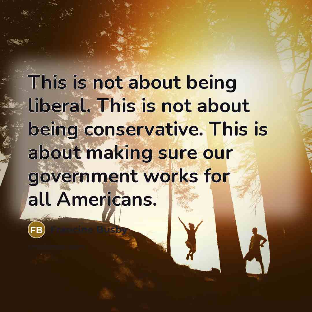 “This is not about being liberal. This is not about being conservative. This is about making sure our government works for all Americans.” quote by Francine Busby
