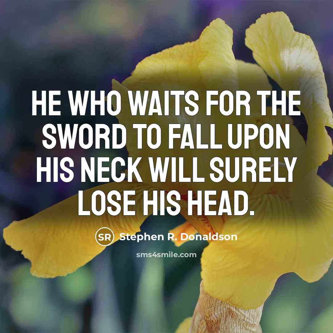 “He who waits for the sword to fall upon his neck will surely lose his head.” quote by Stephen R. Donaldson