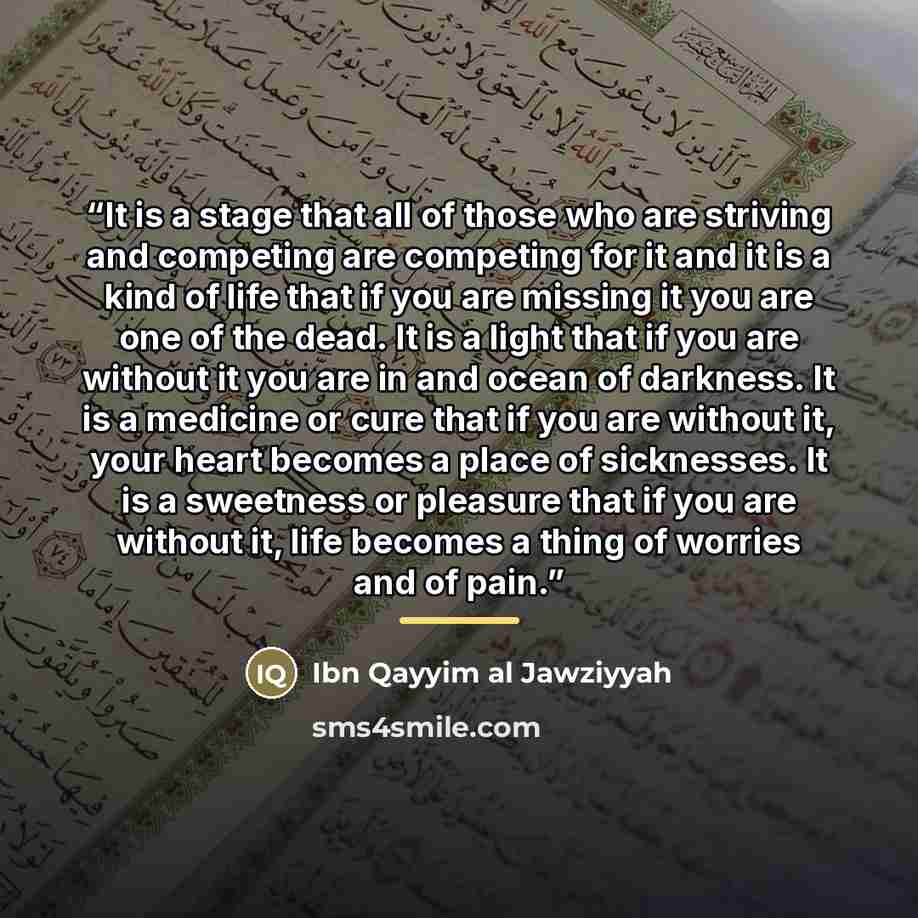 “It is a stage that all of those who are striving and competing are competing for it and it is a kind of life that if you are missing it you are one of the dead. It is a light that if you are without it you are in and ocean of darkness. It is a medicine or cure that if you are without it, your…” quote by Anonymous