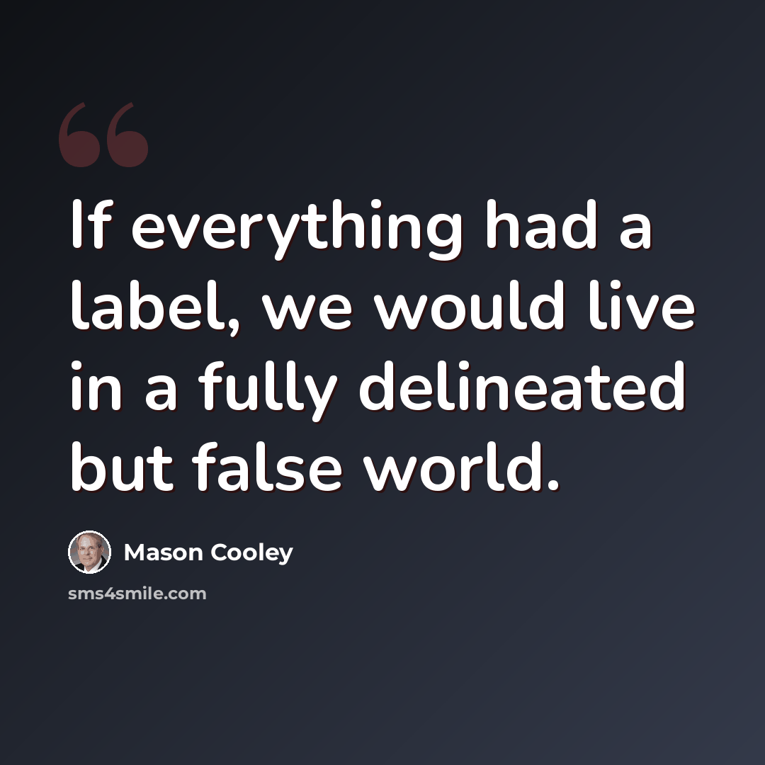 “If everything had a label, we would live in a fully delineated but false world.” quote by Mason Cooley
