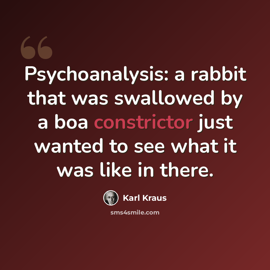 “Psychoanalysis: a rabbit that was swallowed by a boa constrictor just wanted to see what it was like in there.” quote by Karl Kraus