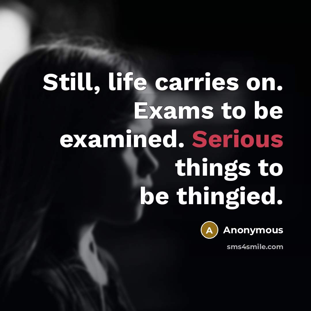 “Still, life carries on. Exams to be examined. Serious things to be thingied.” quote by Anonymous