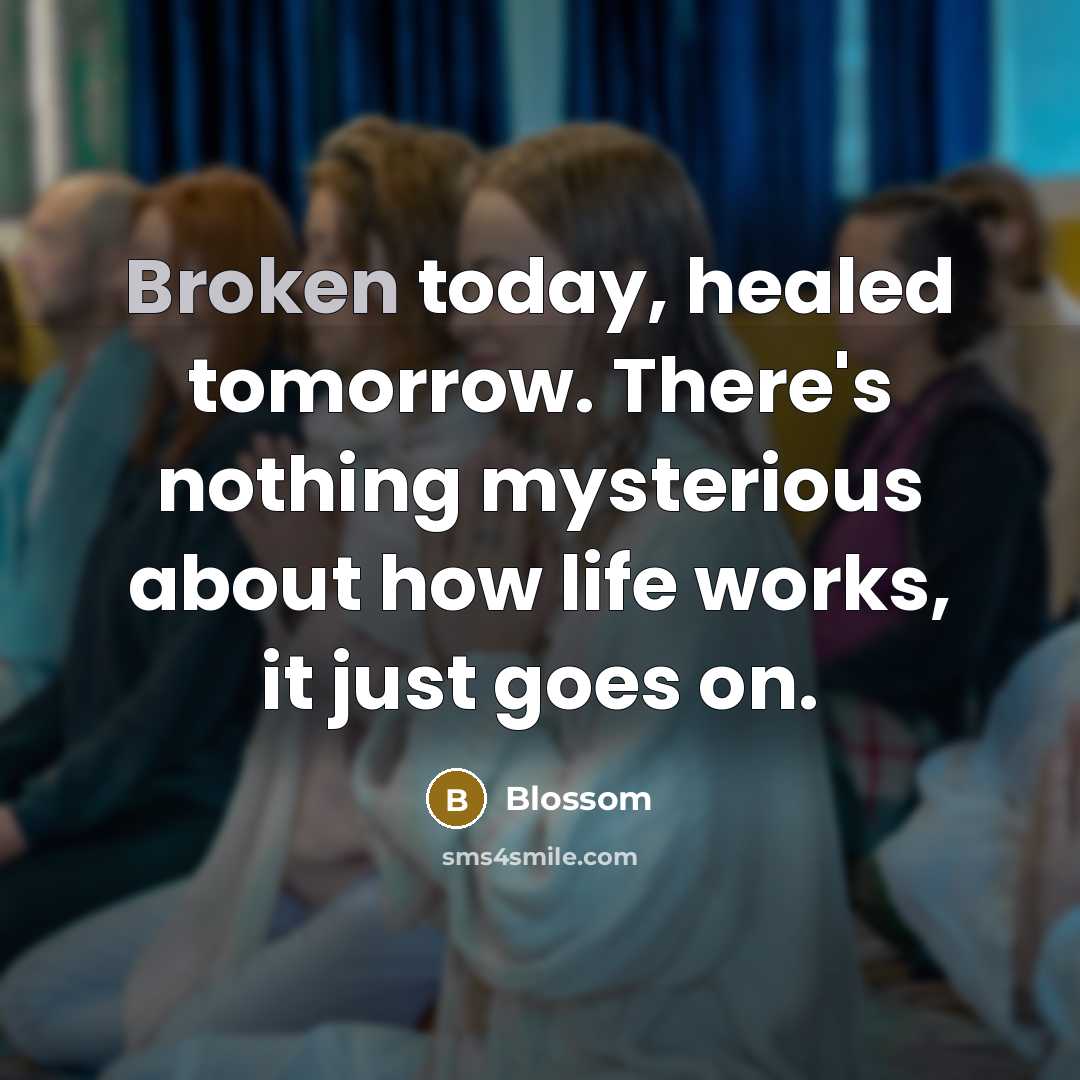“Broken today, healed tomorrow. There's nothing mysterious about how life works, it just goes on.” quote by Blossom
