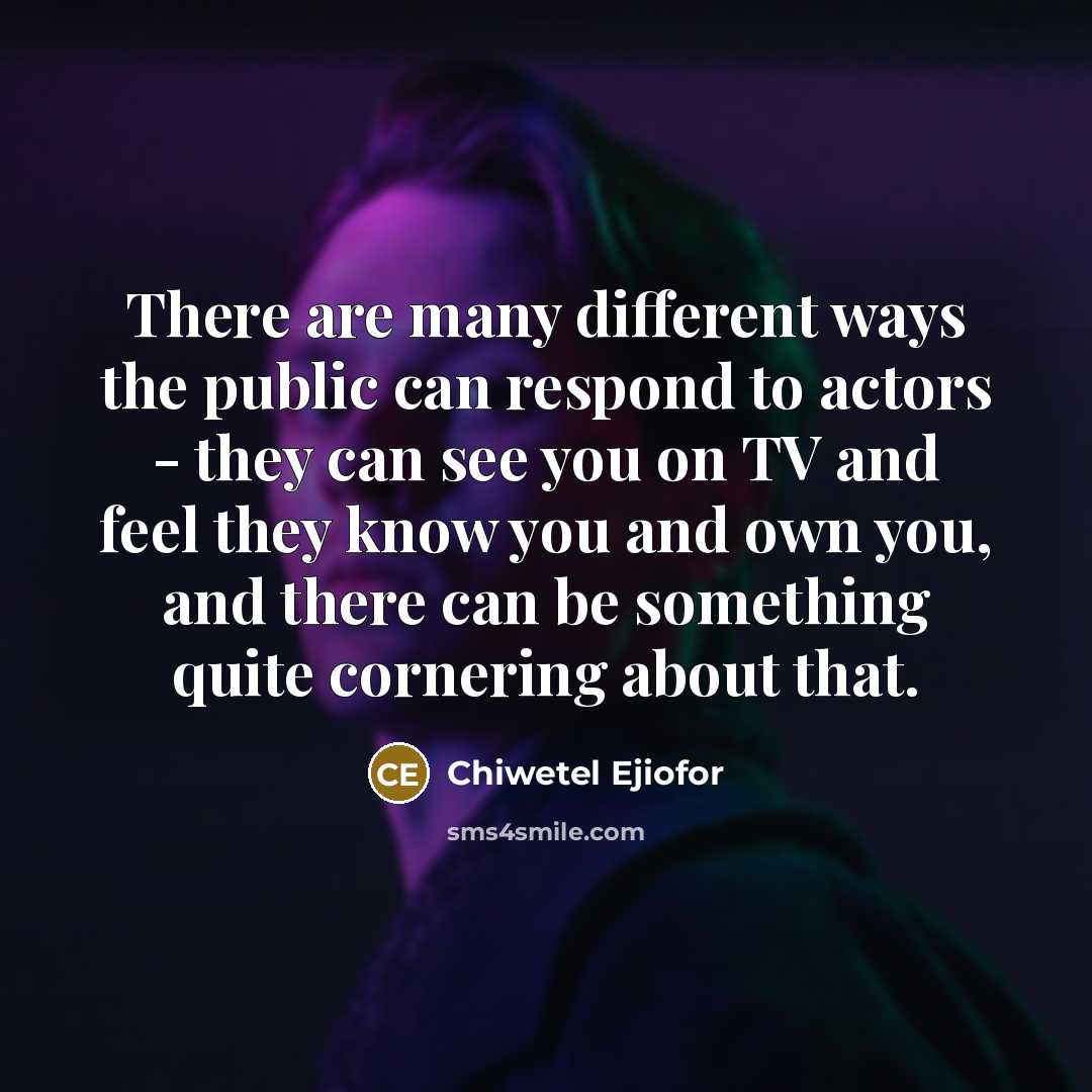 “There are many different ways the public can respond to actors - they can see you on TV and feel they know you and own you, and there can be something quite cornering about that.” quote by Chiwetel Ejiofor