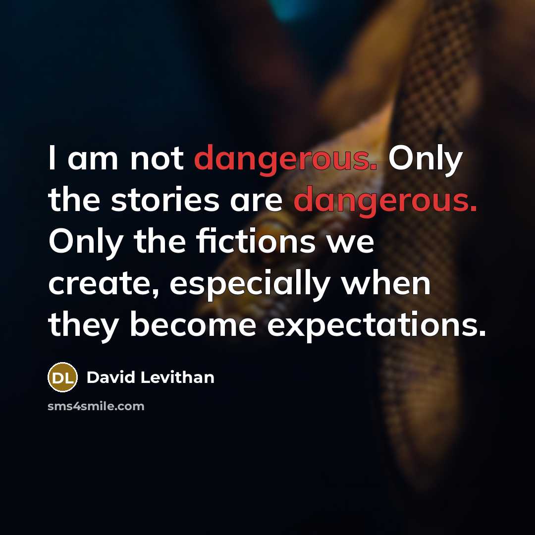 “I am not dangerous. Only the stories are dangerous. Only the fictions we create, especially when they become expectations.” quote by David Levithan
