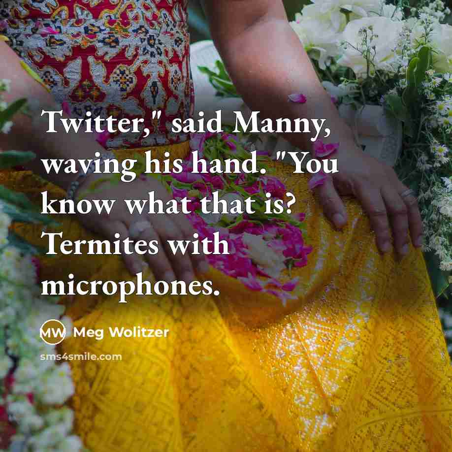 “Twitter," said Manny, waving his hand. "You know what that is? Termites with microphones.” quote by Meg Wolitzer