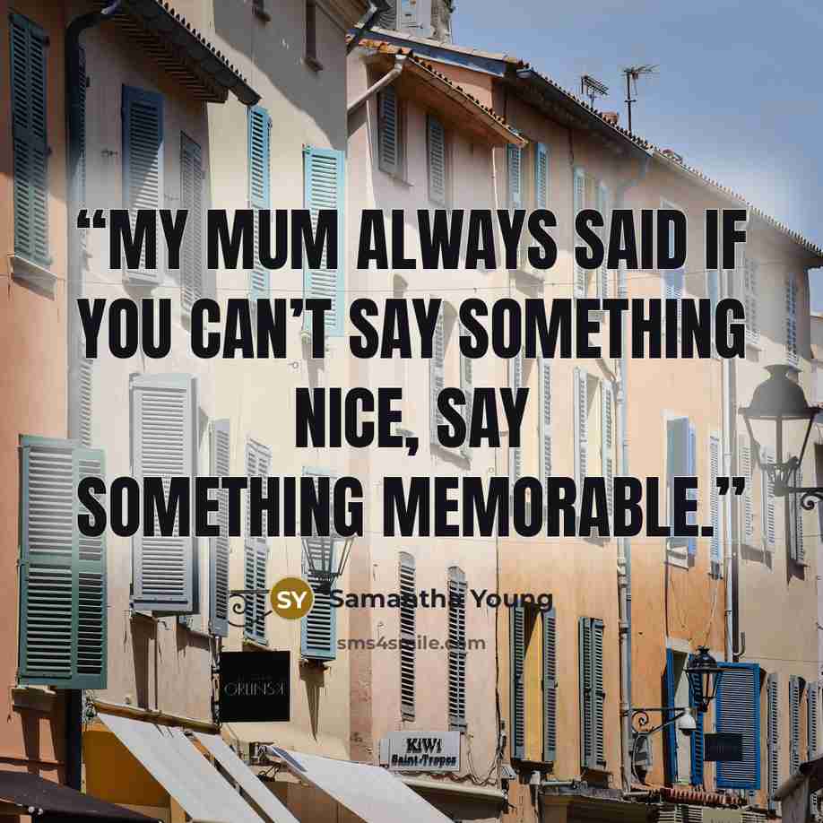 “My mum always said if you can’t say something nice, say something memorable.” quote by Samantha Young