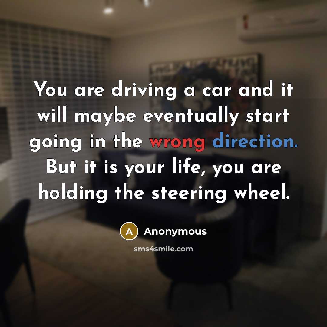 “You are driving a car and it will maybe eventually start going in the wrong direction. But it is your life, you are holding the steering wheel.” quote by Anonymous