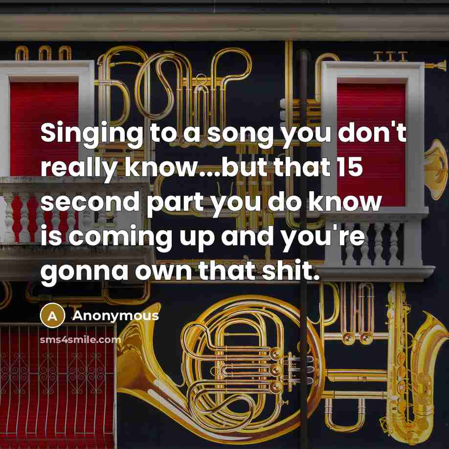 “Singing to a song you don't really know...but that 15 second part you do know is coming up and you're gonna own that shit.” quote by Anonymous