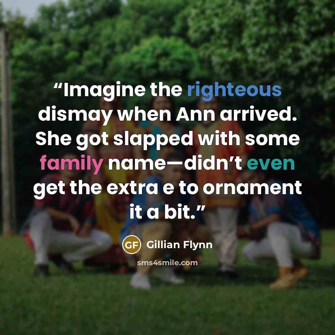 “Imagine the righteous dismay when Ann arrived. She got slapped with some family name—didn’t even get the extra e to ornament it a bit.” quote by Gillian Flynn