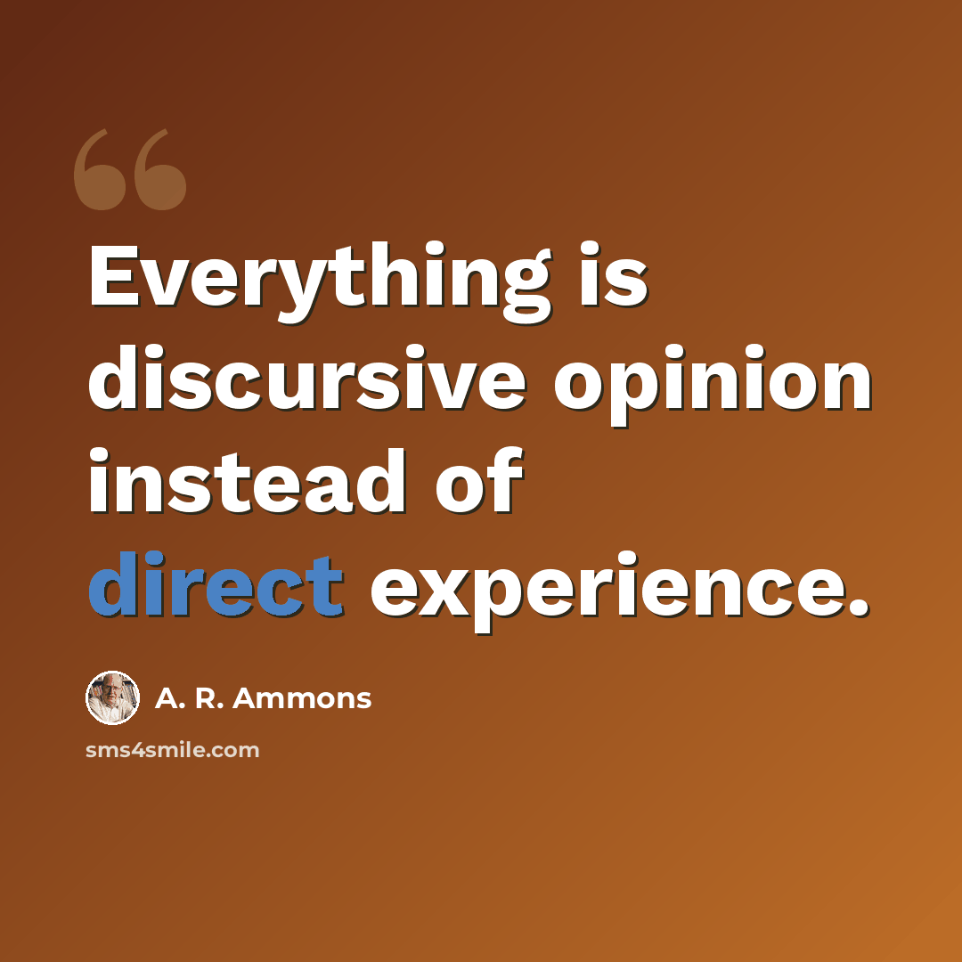 “Everything is discursive opinion instead of direct experience.” quote by A. R. Ammons