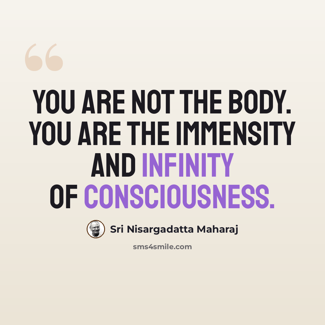 “You are not the body. You are the immensity and infinity of consciousness.” quote by Sri Nisargadatta Maharaj