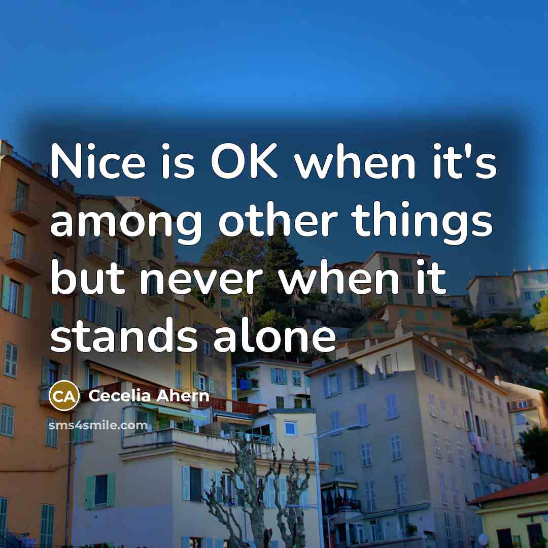 “Nice is OK when it's among other things but never when it stands alone” quote by Cecelia Ahern