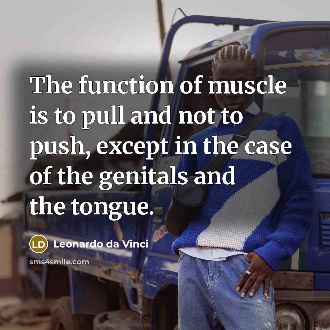 “The function of muscle is to pull and not to push, except in the case of the genitals and the tongue.” quote by Leonardo da Vinci