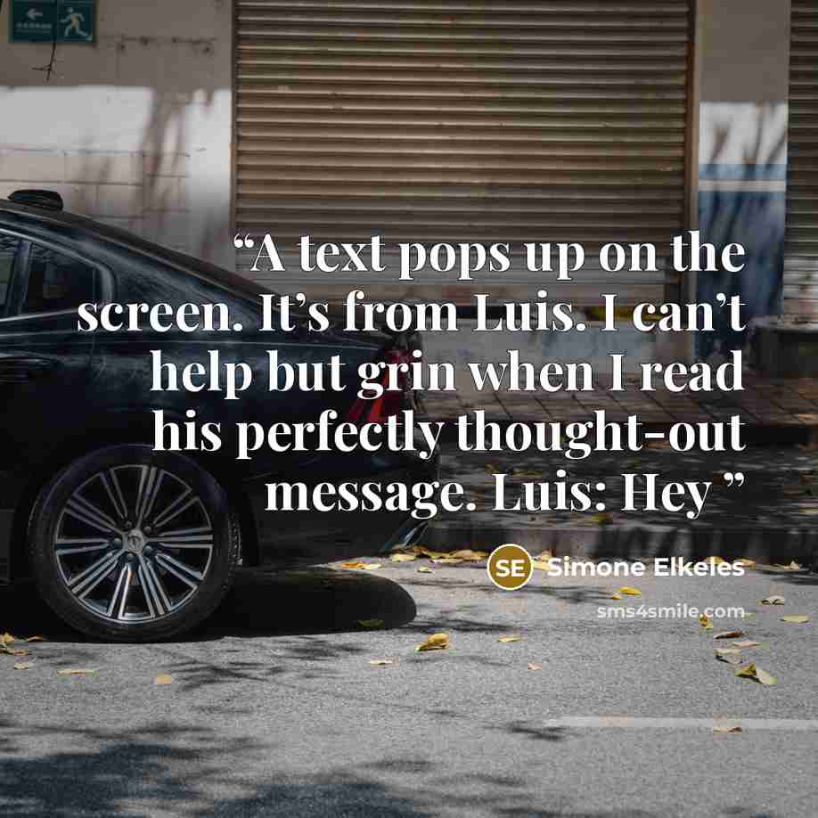 “A text pops up on the screen. It’s from Luis. I can’t help but grin when I read his perfectly thought-out message. Luis: Hey” quote by Simone Elkeles