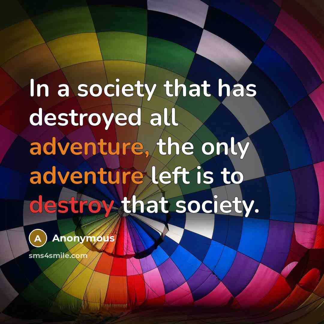 “In a society that has destroyed all adventure, the only adventure left is to destroy that society.” quote by Anonymous