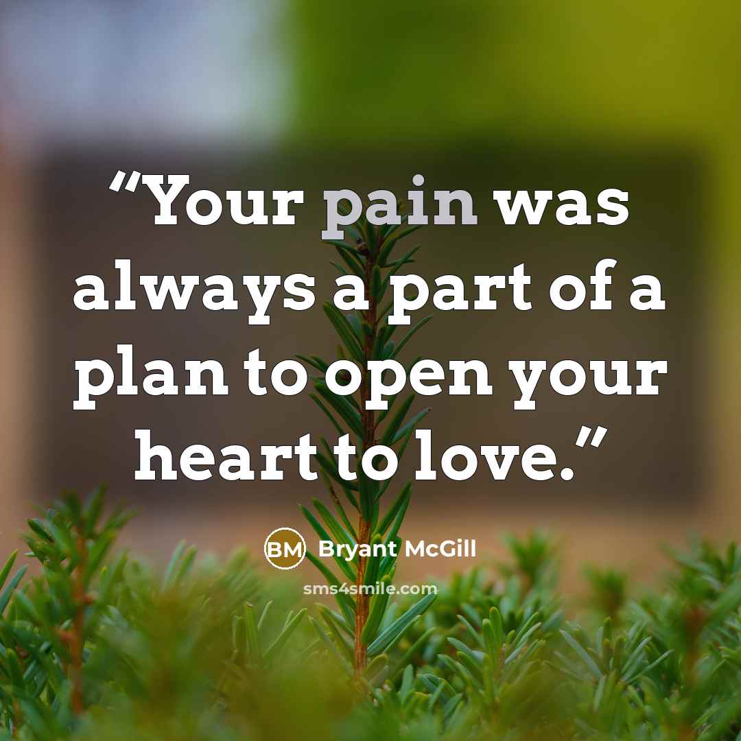 “Your pain was always a part of a plan to open your heart to love.” quote by Bryant McGill