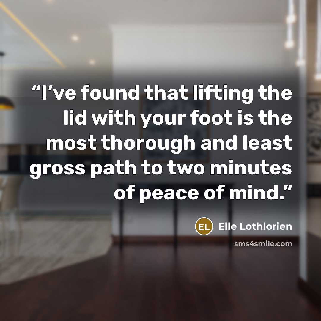 “I’ve found that lifting the lid with your foot is the most thorough and least gross path to two minutes of peace of mind.” quote by Elle Lothlorien