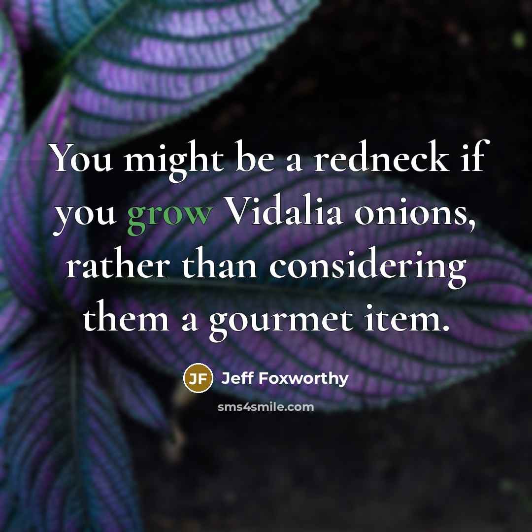 “You might be a redneck if you grow Vidalia onions, rather than considering them a gourmet item.” quote by Jeff Foxworthy