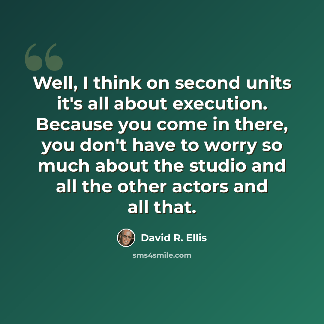 “Well, I think on second units it's all about execution. Because you come in there, you don't have to worry so much about the studio and all the other actors and all that.” quote by David R. Ellis