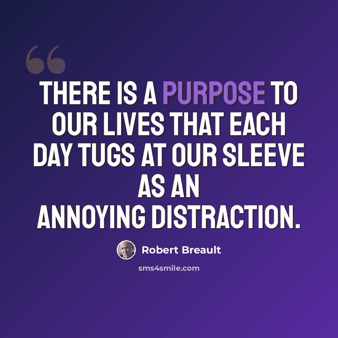 “There is a purpose to our lives that each day tugs at our sleeve as an annoying distraction.” quote by Robert Breault