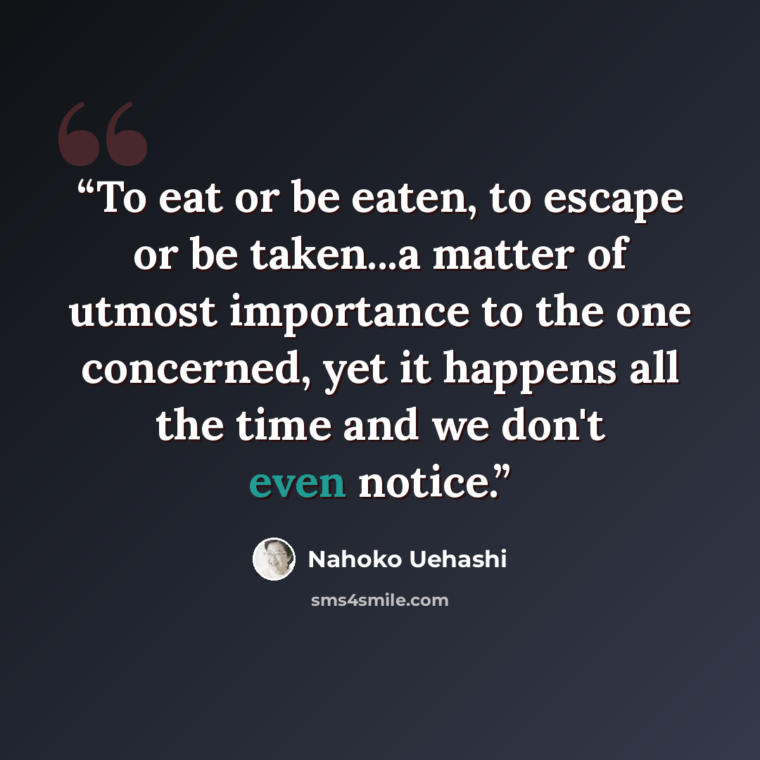 “To eat or be eaten, to escape or be taken...a matter of utmost importance to the one concerned, yet it happens all the time and we don't even notice.” quote by Nahoko Uehashi