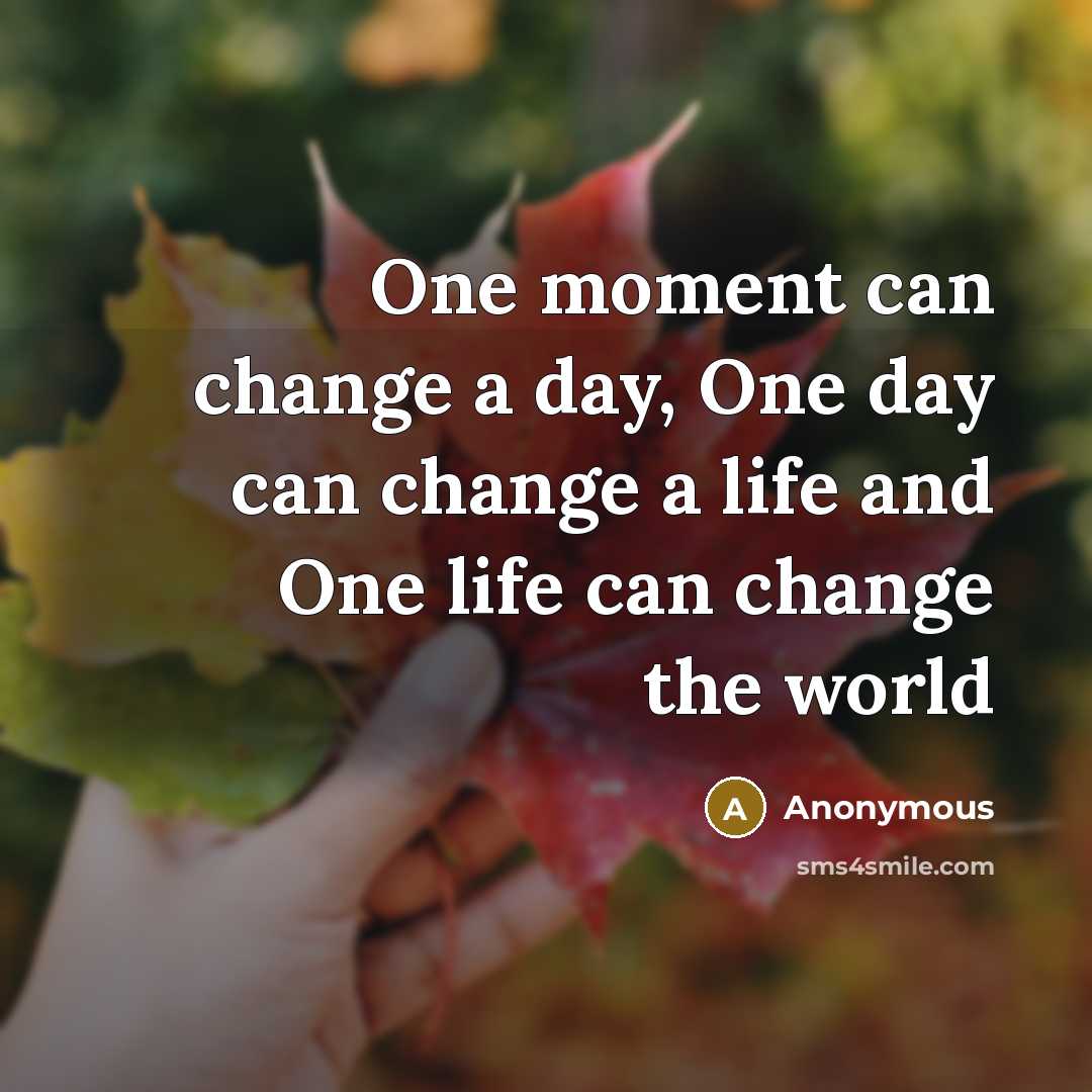 “One moment can change a day, One day can change a life and One life can change the world” quote by Anonymous