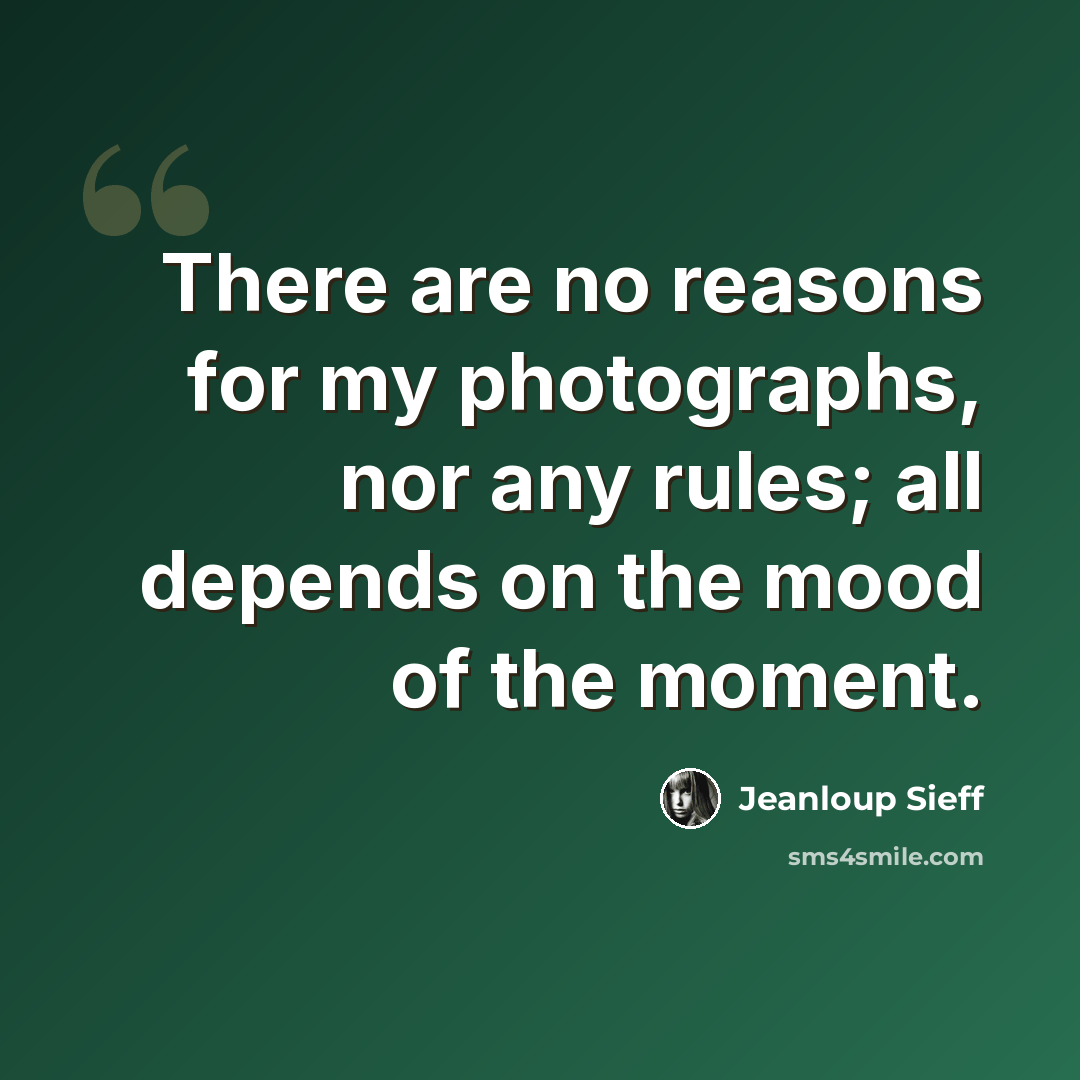 “There are no reasons for my photographs, nor any rules; all depends on the mood of the moment.” quote by Jeanloup Sieff