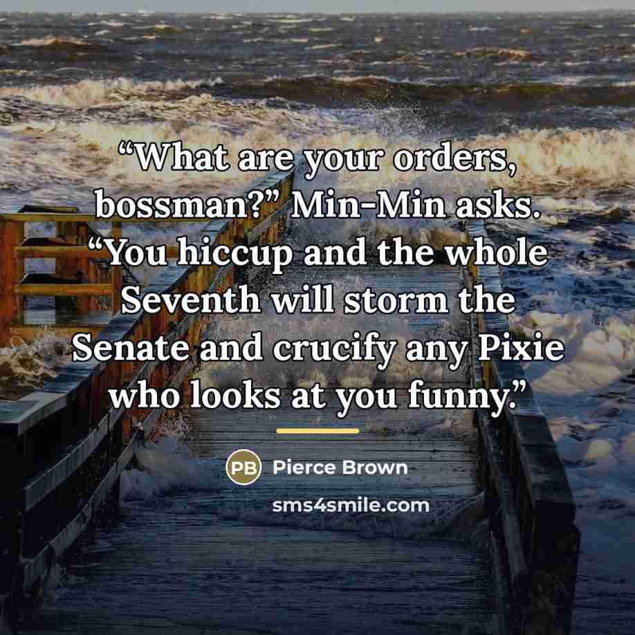 “What are your orders, bossman?” Min-Min asks. “You hiccup and the whole Seventh will storm the Senate and crucify any Pixie who looks at you funny.” quote by Pierce Brown