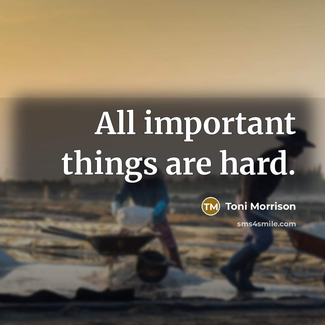 “All important things are hard.” quote by Toni Morrison
