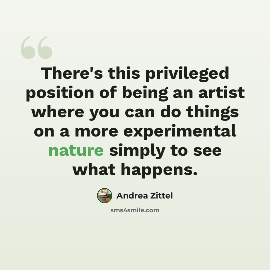 “There's this privileged position of being an artist where you can do things on a more experimental nature simply to see what happens.” quote by Andrea Zittel