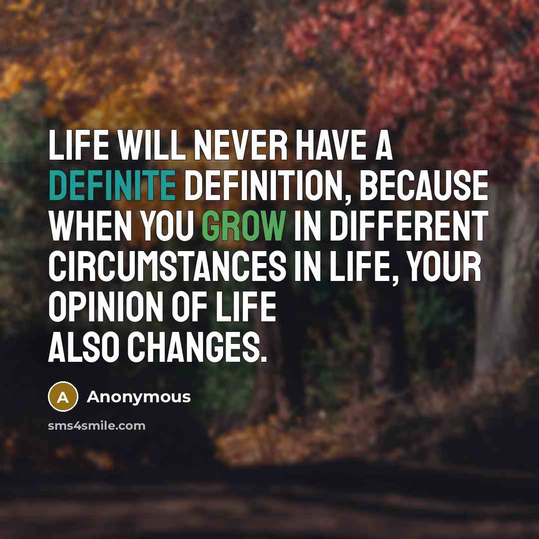 “Life will never have a definite definition, because when you grow in different circumstances in life, your opinion of life also changes.” quote by Anonymous