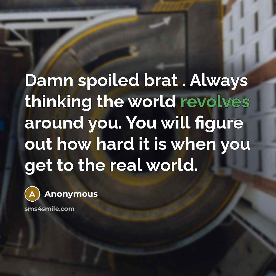 “Damn spoiled brat . Always thinking the world revolves around you. You will figure out how hard it is when you get to the real world.” quote by Anonymous