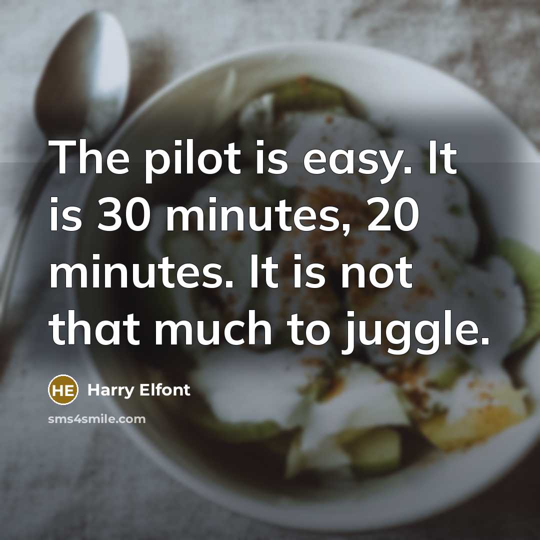 “The pilot is easy. It is 30 minutes, 20 minutes. It is not that much to juggle.” quote by Harry Elfont