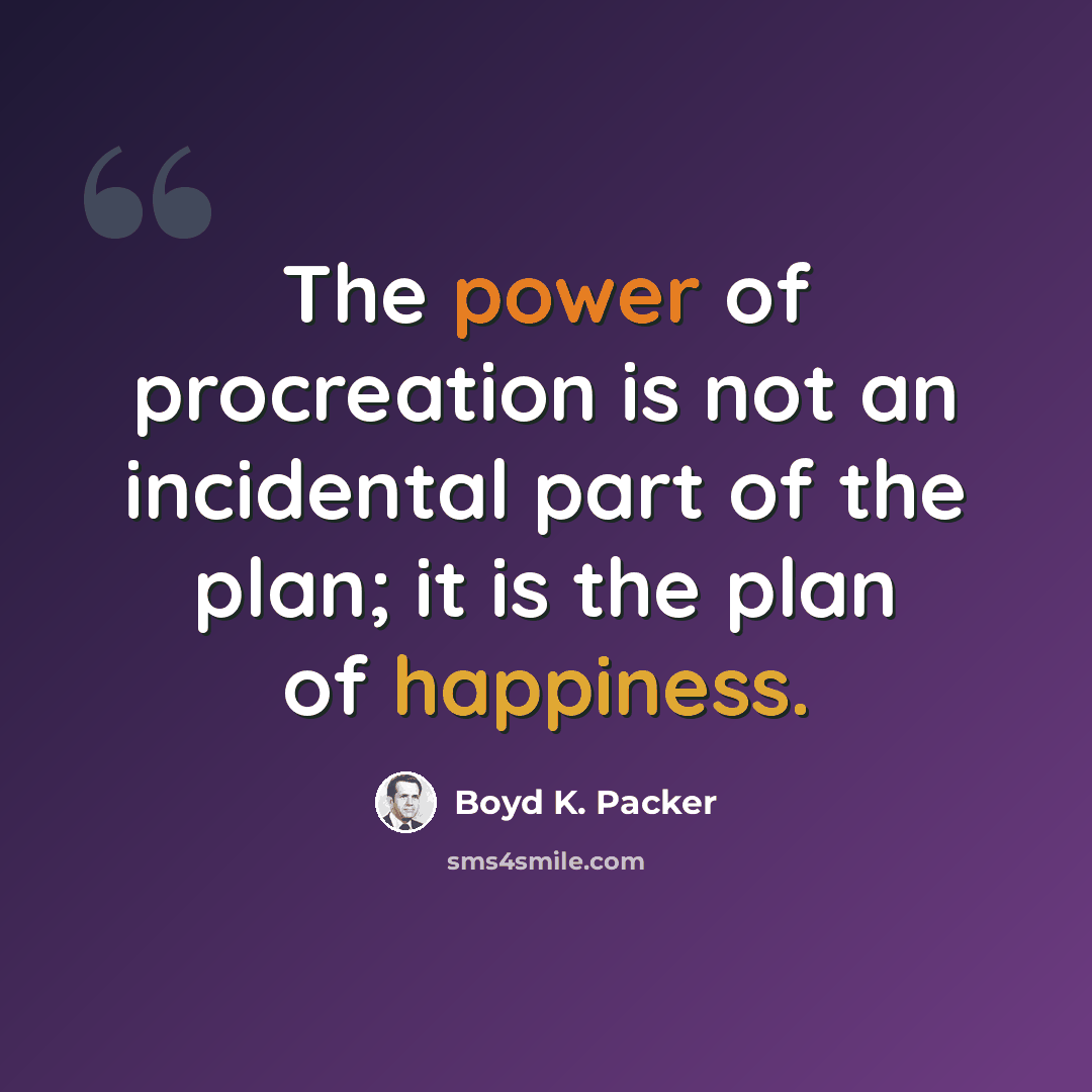 “The power of procreation is not an incidental part of the plan; it is the plan of happiness.” quote by Boyd K. Packer