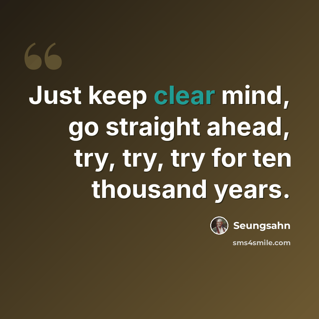 “Just keep clear mind, go straight ahead, try, try, try for ten thousand years.” quote by Seungsahn